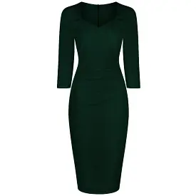 Dark Green 3/4 Sleeve Sweetheart Neckline Bodycon Wiggle Pencil Dress