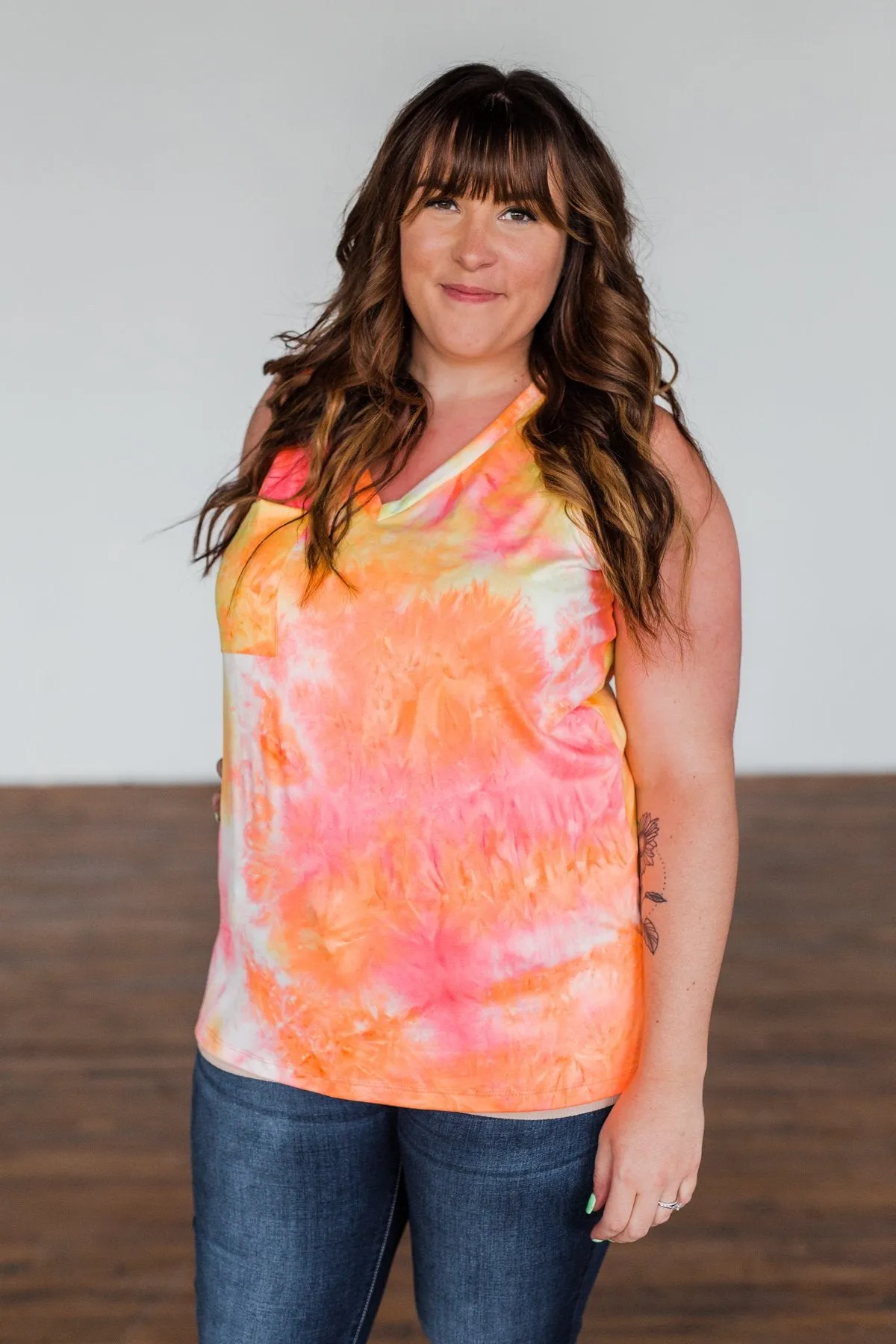 Days Of Sunshine Tie Dye Tank Top- Orange, Pink, Yellow