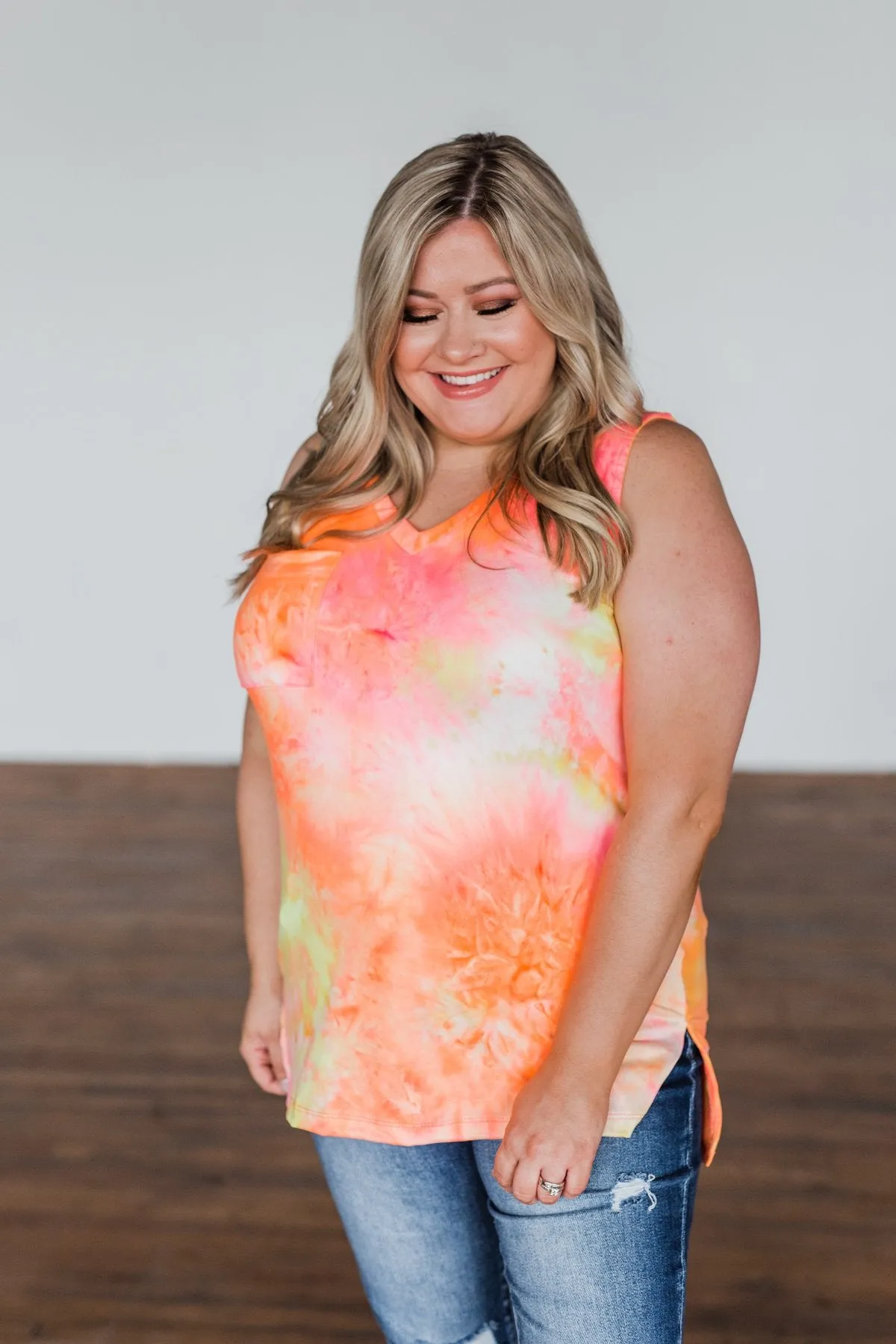 Days Of Sunshine Tie Dye Tank Top- Orange, Pink, Yellow