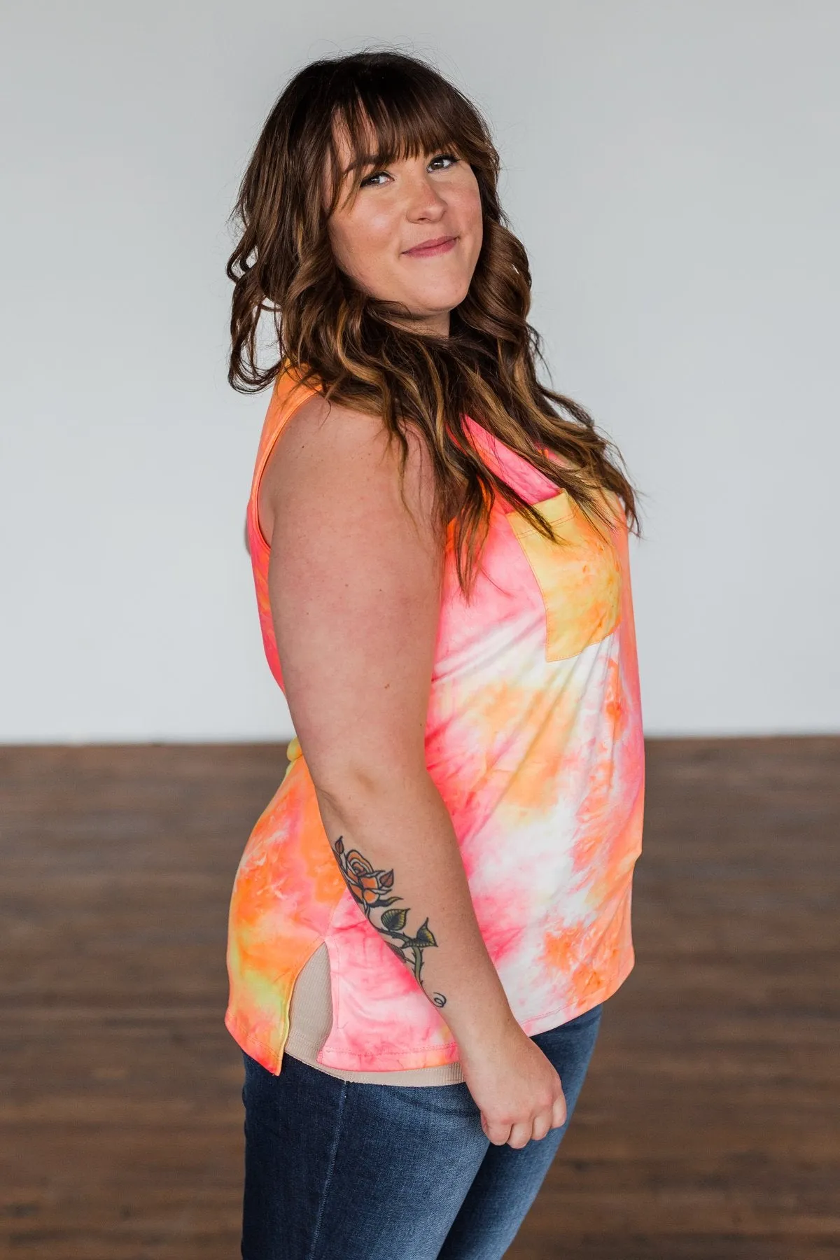 Days Of Sunshine Tie Dye Tank Top- Orange, Pink, Yellow