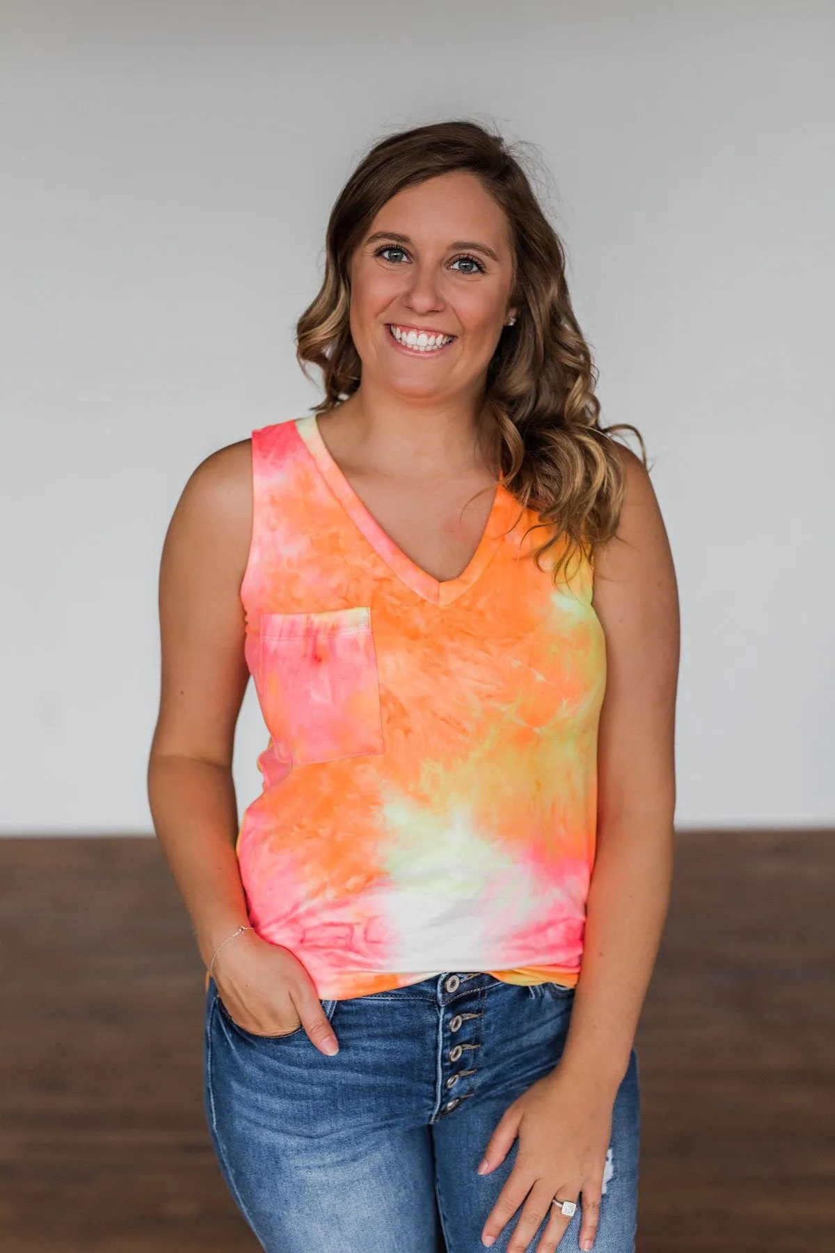 Days Of Sunshine Tie Dye Tank Top- Orange, Pink, Yellow