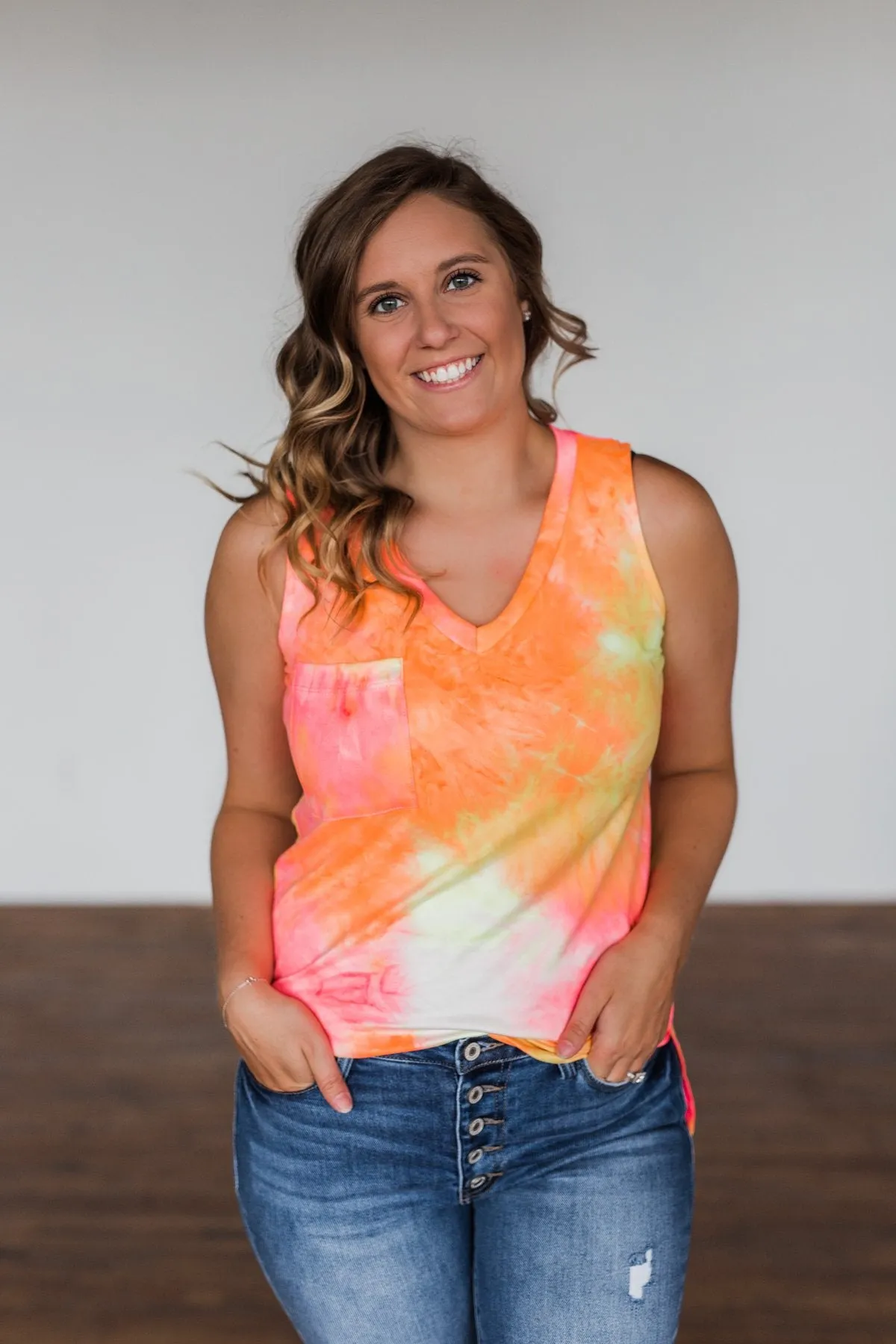 Days Of Sunshine Tie Dye Tank Top- Orange, Pink, Yellow