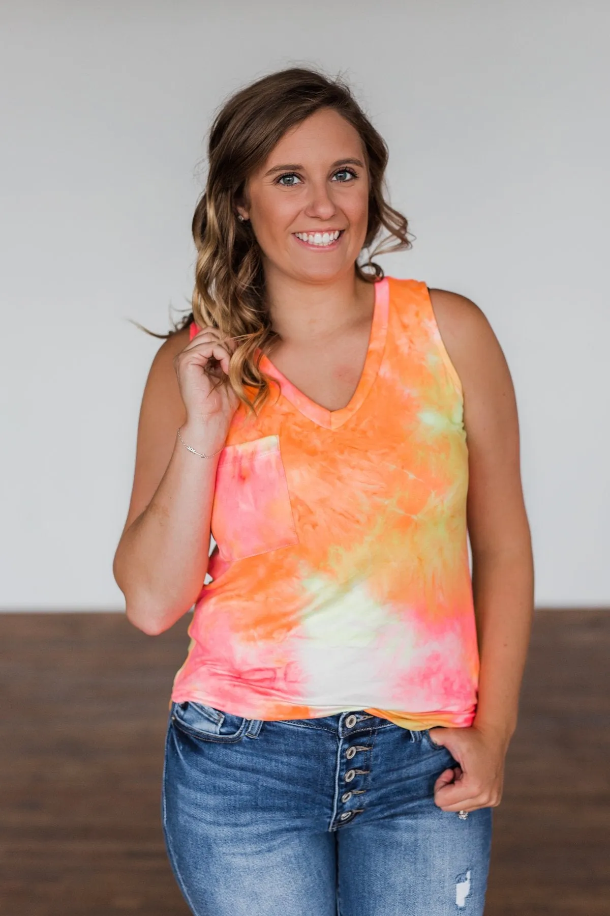 Days Of Sunshine Tie Dye Tank Top- Orange, Pink, Yellow