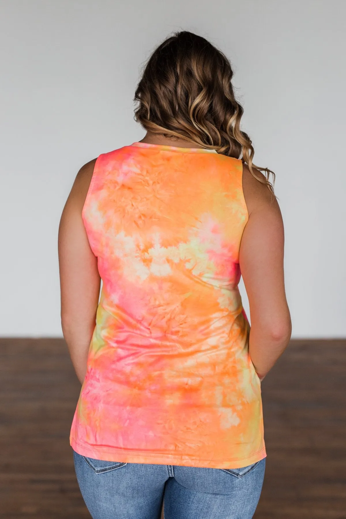 Days Of Sunshine Tie Dye Tank Top- Orange, Pink, Yellow