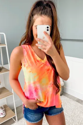 Days Of Sunshine Tie Dye Tank Top- Orange, Pink, Yellow