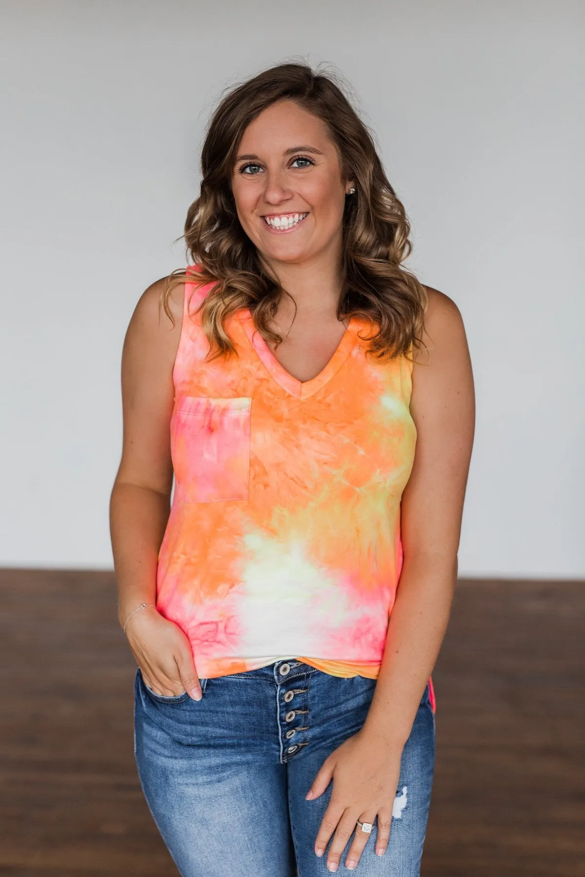 Days Of Sunshine Tie Dye Tank Top- Orange, Pink, Yellow