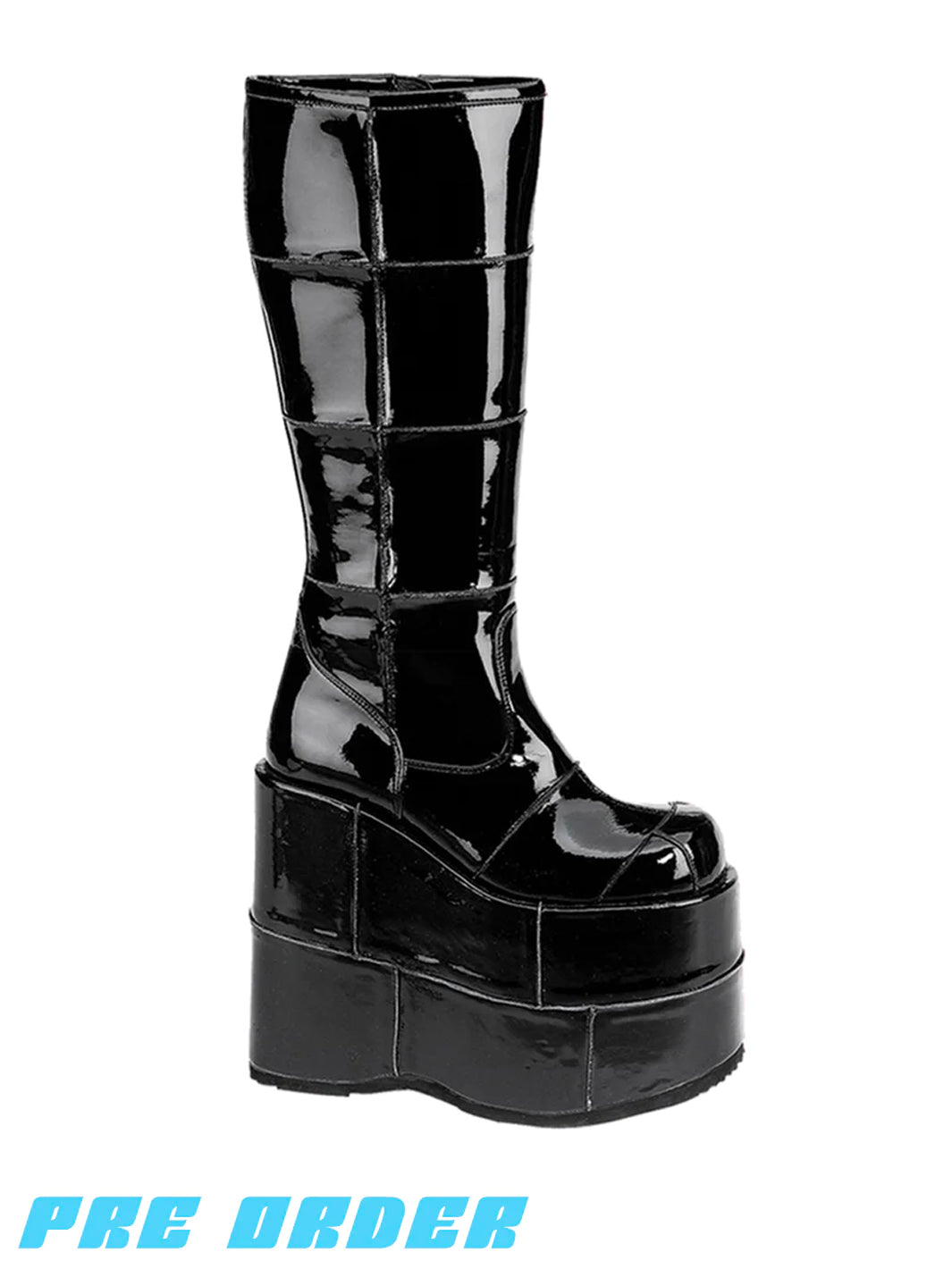 DEMONIA STACK-301 - BLACK PATENT  PRE ORDER 