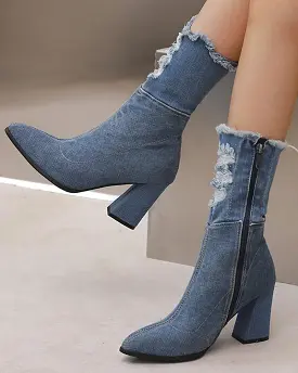 Denim Zipper Ankle Boots