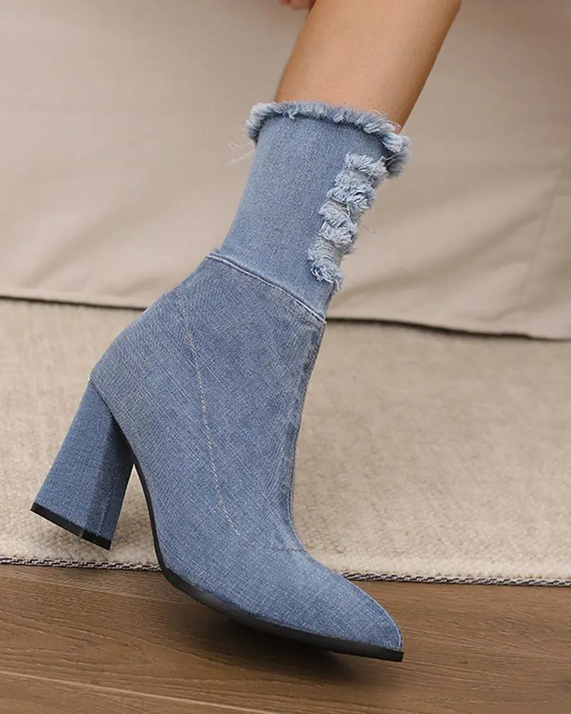 Denim Zipper Ankle Boots