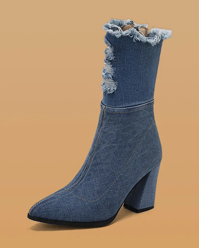 Denim Zipper Ankle Boots