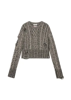 Distressed Knit Sweater - Grey