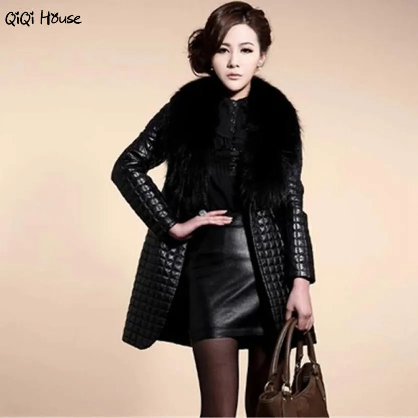 Elegant Ladies Women Coat Plus Size 3XL Warm Fur Faux Leather Winter Coat Long Sleeve Coat Inverno Veste Femme#C127 SM6