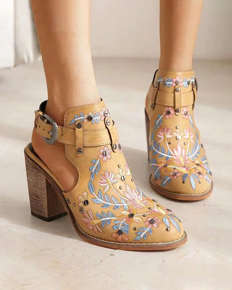 Embroidered Ankle Boots