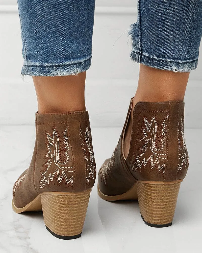 Embroidery Slip On Boots