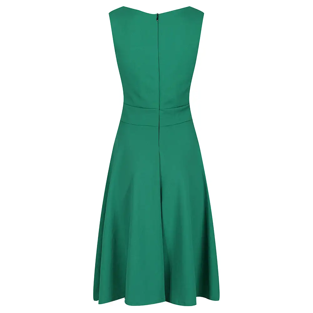 Emerald Green Pleated Swing Dress