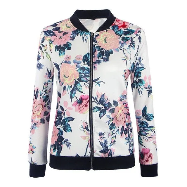 Fashion Jackets Women   Short Coats Floral Print Punk Style Jackets Zipper Casual Female Coats For Ladies Girls SM6