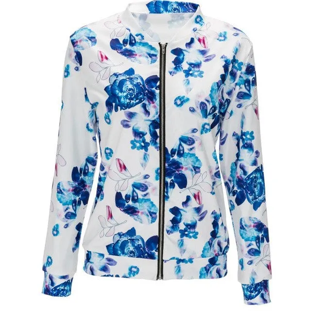 Floral Bomber Jacket Vintage Sweet Flower Printing Women Jacket Autumn Basic Bmber Coats Camperas De Mujer#C120 SM6