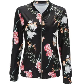 Floral Bomber Jacket Vintage Sweet Flower Printing Women Jacket Autumn Basic Bmber Coats Camperas De Mujer#C120 SM6