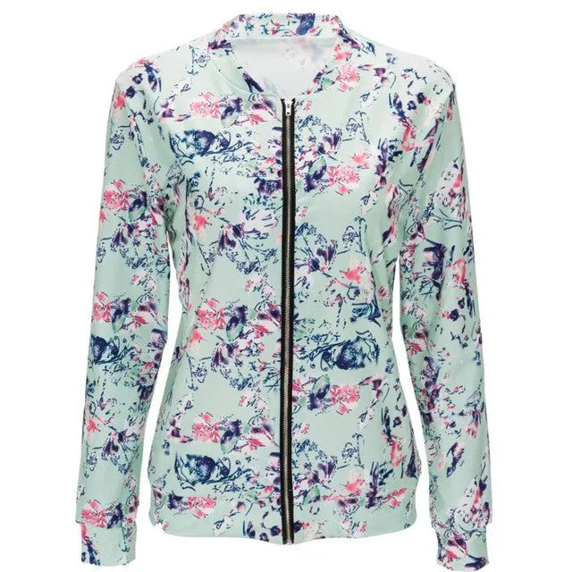 Floral Bomber Jacket Vintage Sweet Flower Printing Women Jacket Autumn Basic Bmber Coats Camperas De Mujer#C120 SM6