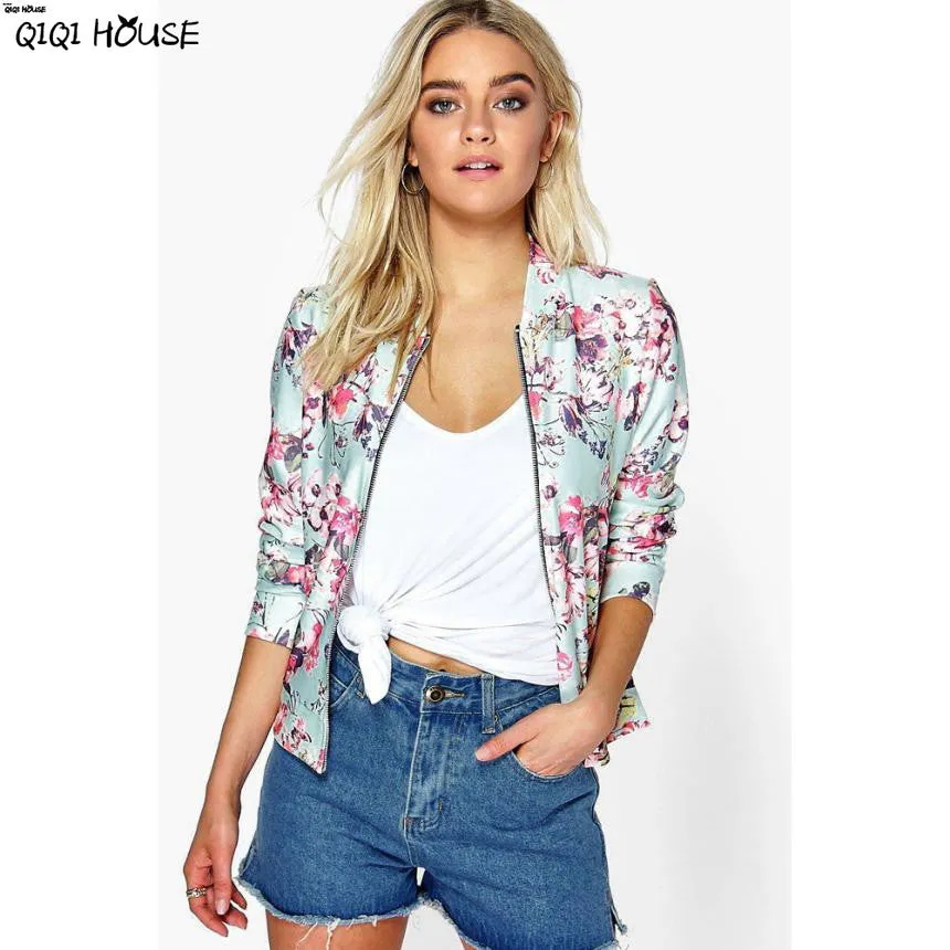 Floral Bomber Jacket Vintage Sweet Flower Printing Women Jacket Autumn Basic Bmber Coats Camperas De Mujer#C120 SM6