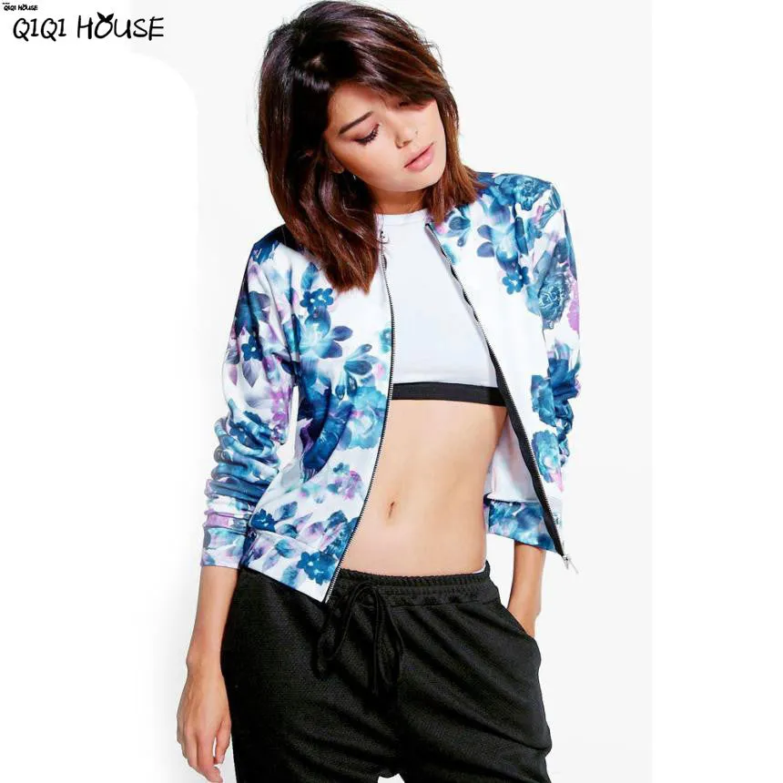 Floral Bomber Jacket Vintage Sweet Flower Printing Women Jacket Autumn Basic Bmber Coats Camperas De Mujer#C120 SM6