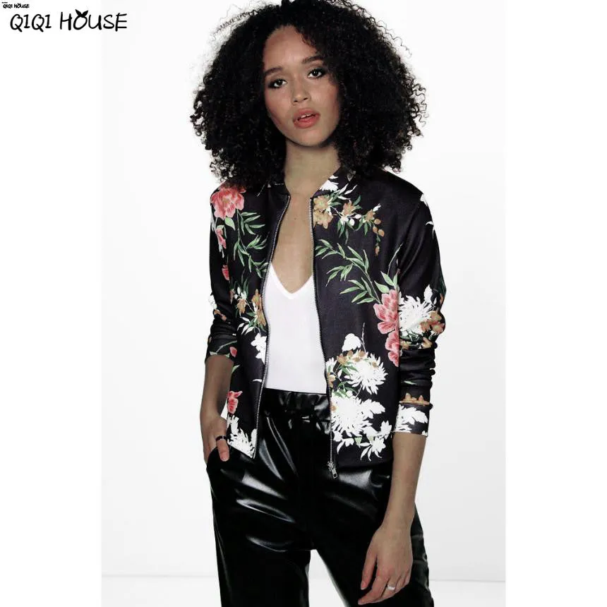 Floral Bomber Jacket Vintage Sweet Flower Printing Women Jacket Autumn Basic Bmber Coats Camperas De Mujer#C120 SM6