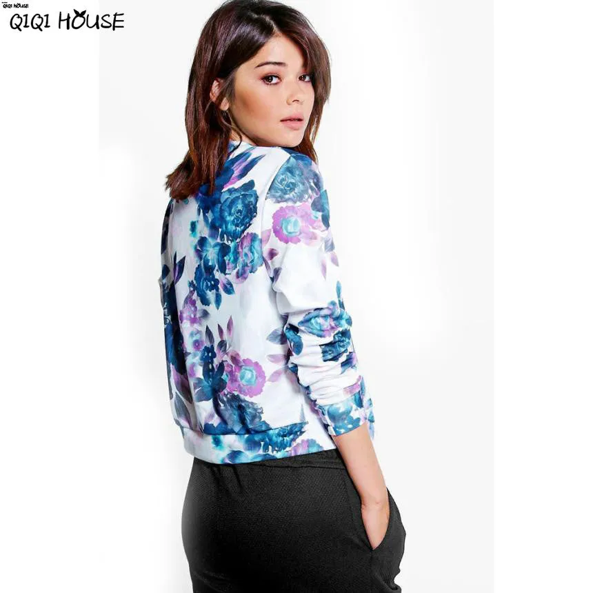 Floral Bomber Jacket Vintage Sweet Flower Printing Women Jacket Autumn Basic Bmber Coats Camperas De Mujer#C120 SM6