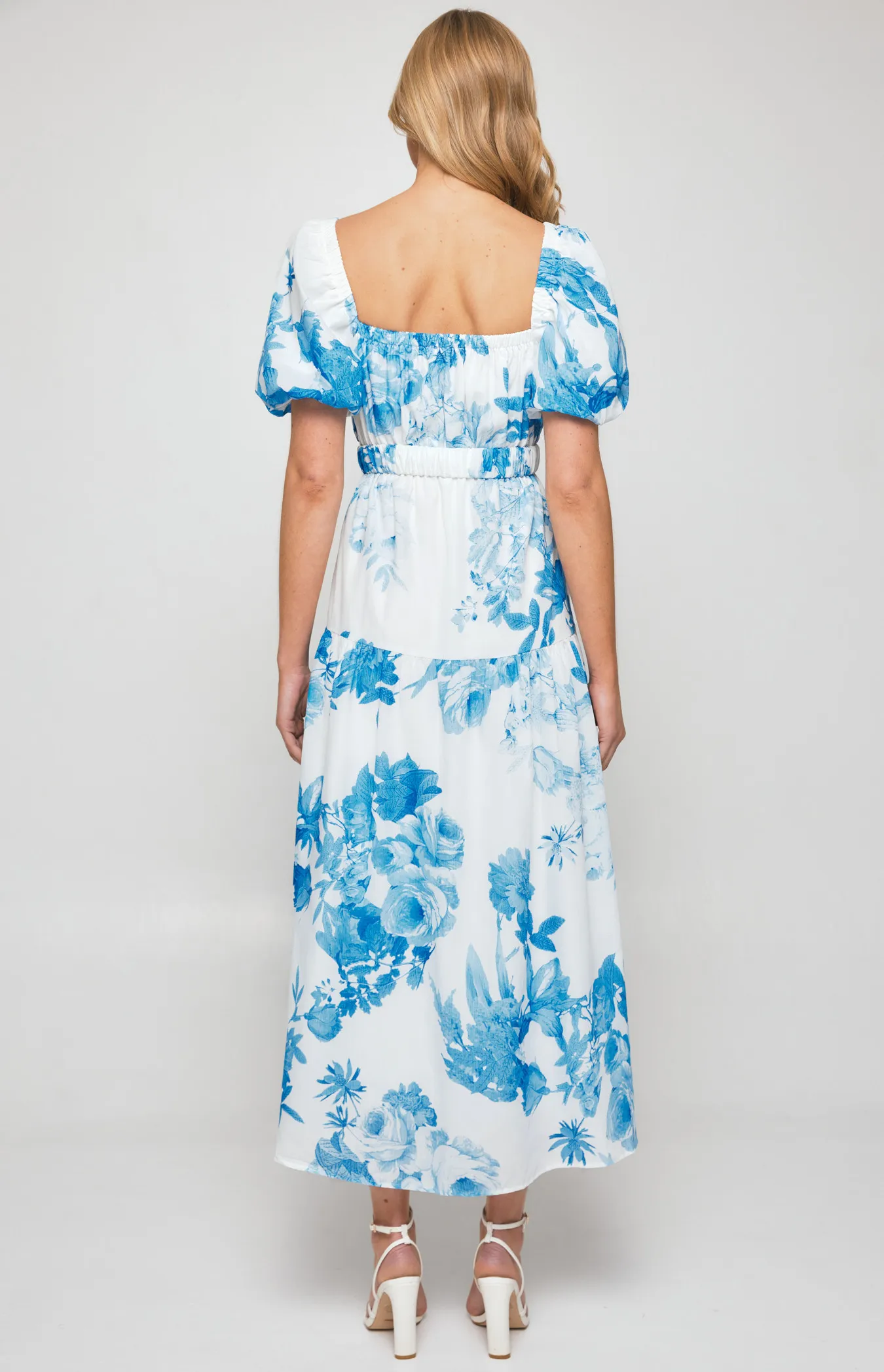 Floral Midi Dress with Metal Clasp Feature Belt (SDR1239A)