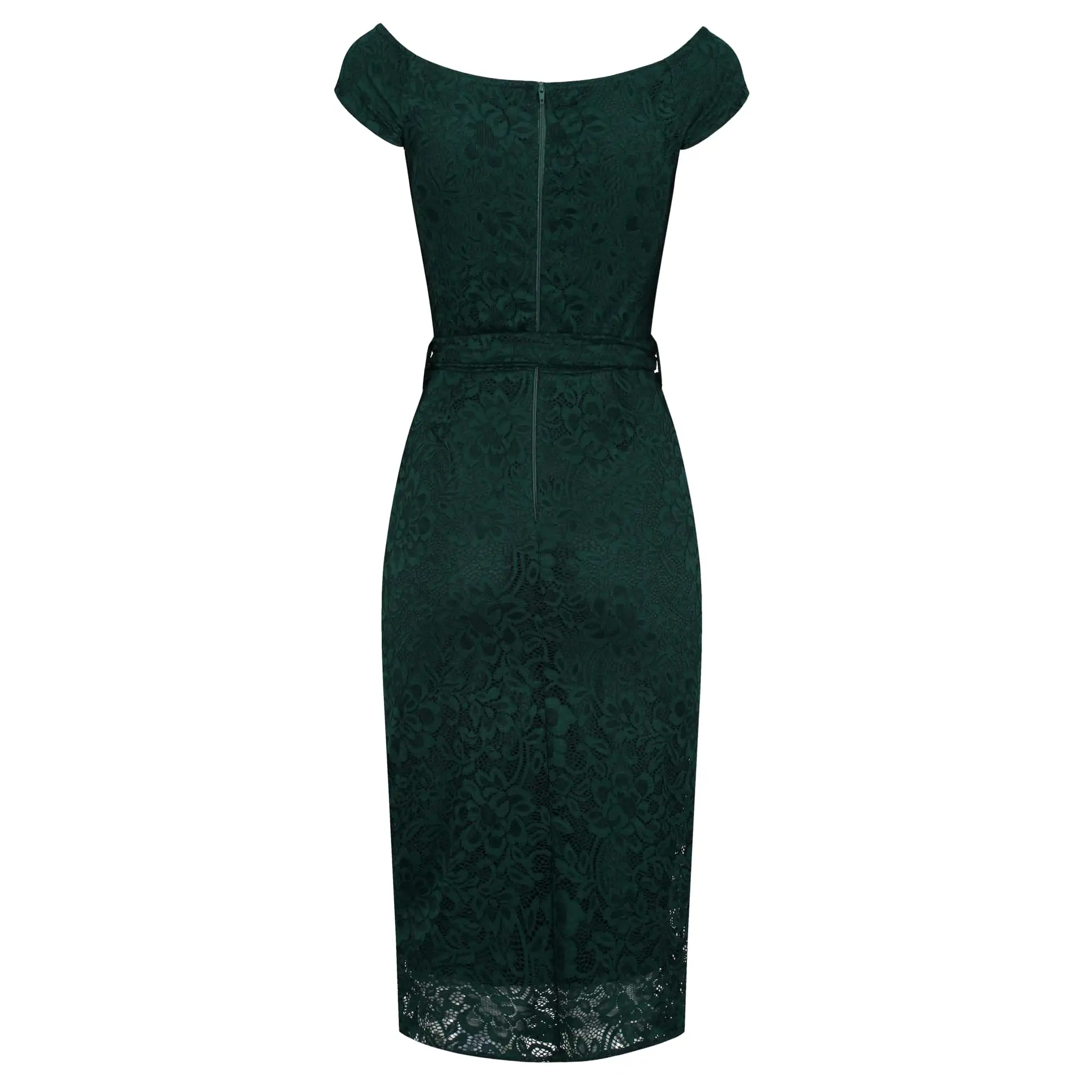 Forest Green Vintage Lace Tie Front Bodycon Midi Pencil Dress