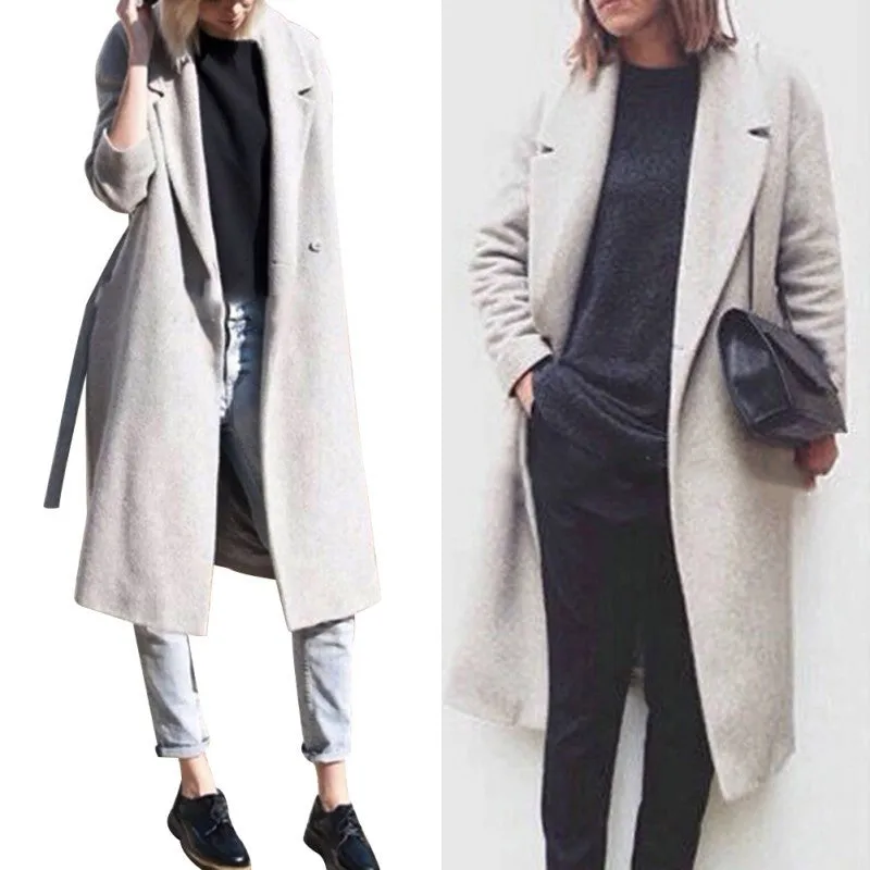 Girl Women Full Length Long Loose Trench Warm Military Coat Outwear SM6