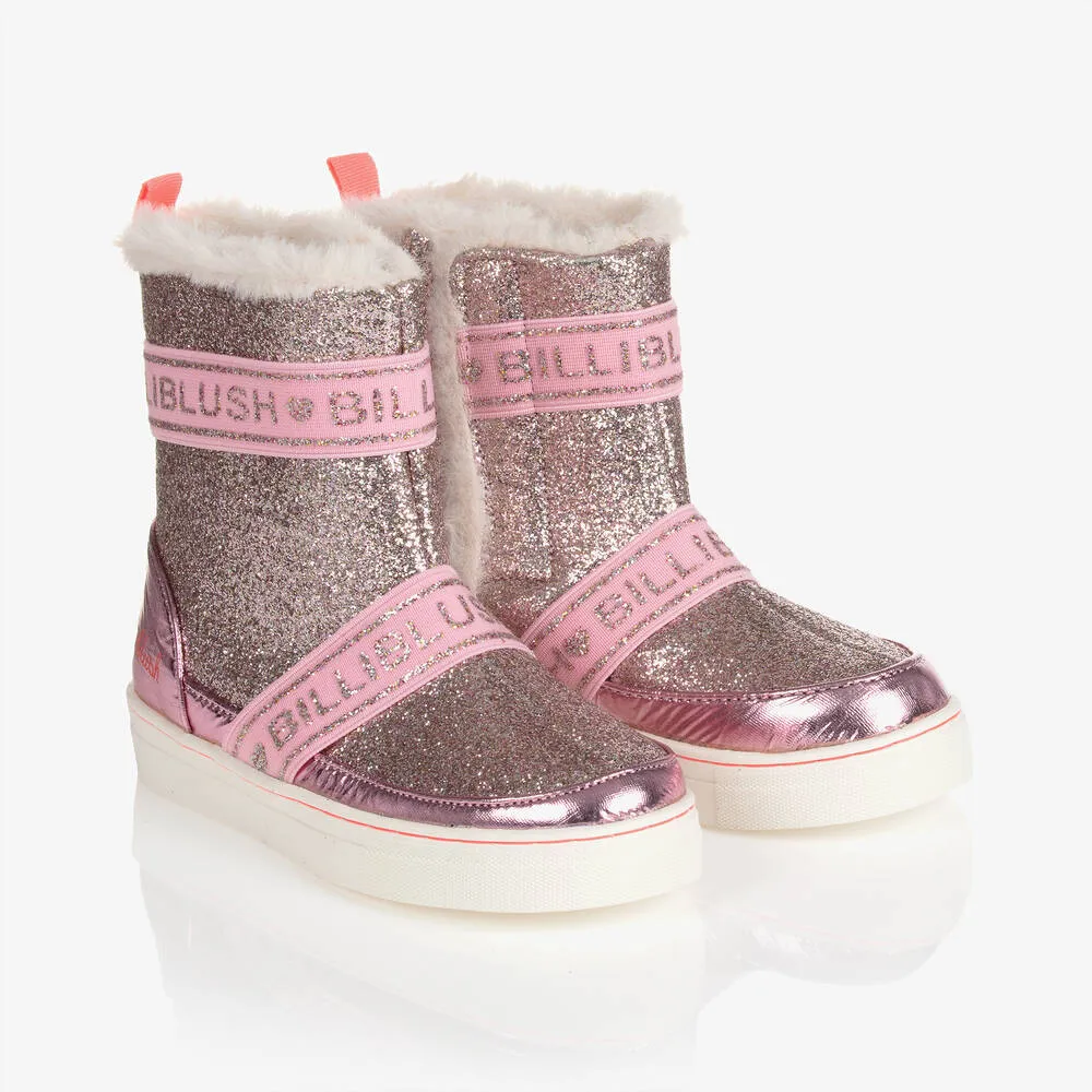 Girls Pink Glitter Logo Boots