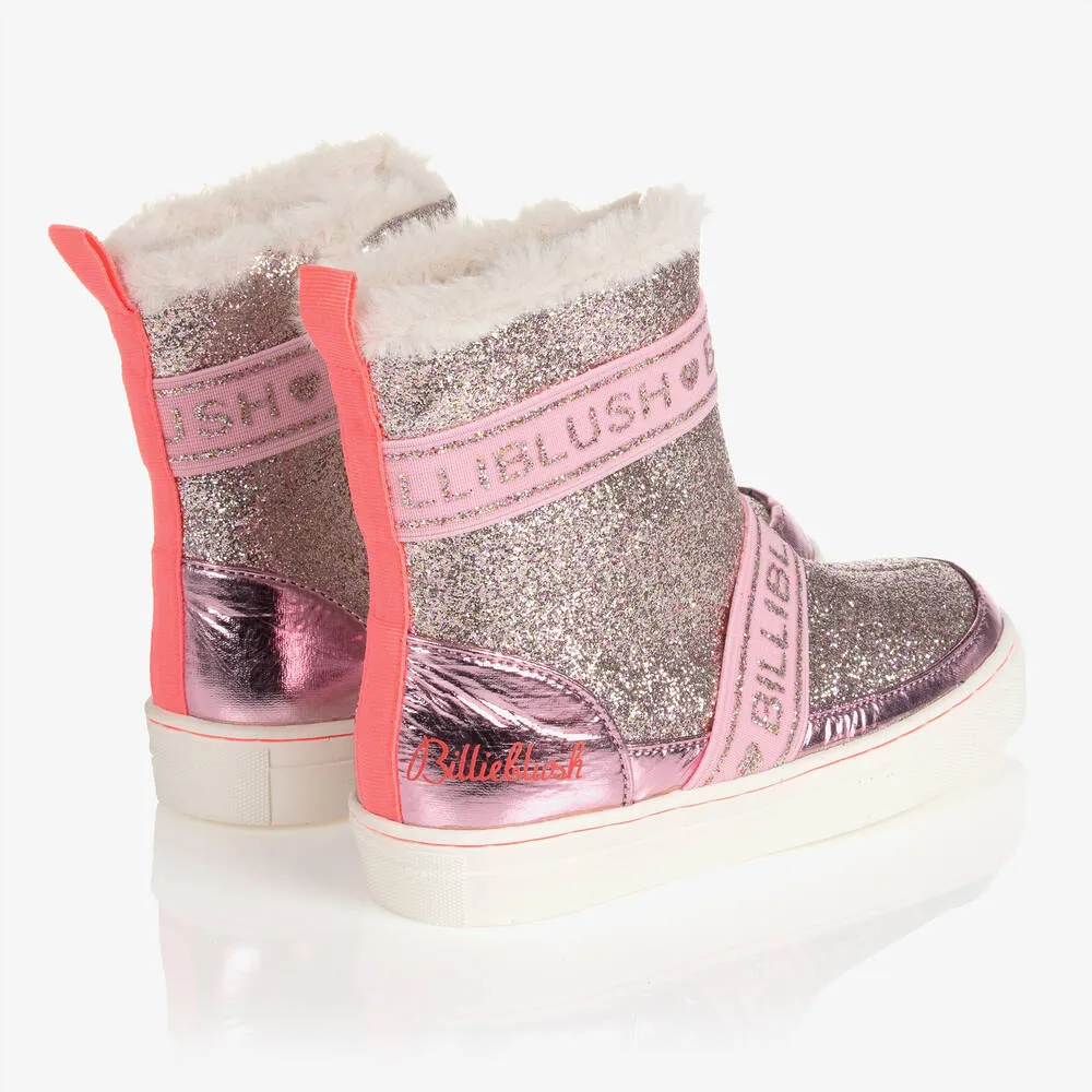 Girls Pink Glitter Logo Boots