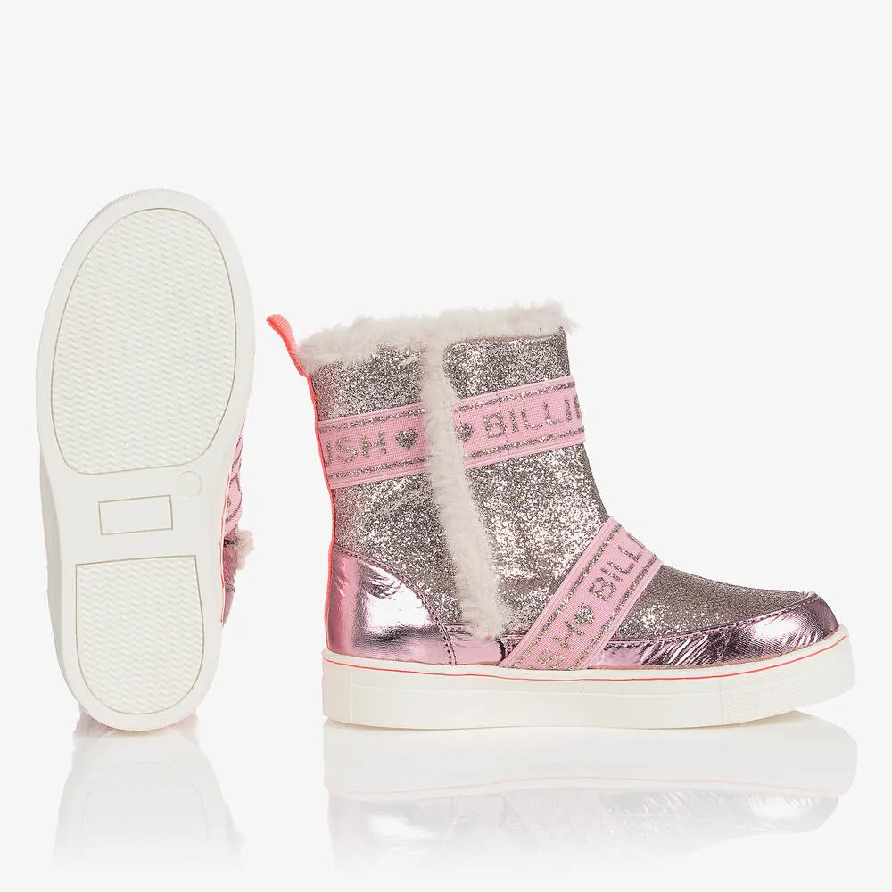 Girls Pink Glitter Logo Boots