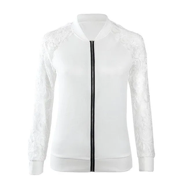 Jacket Women Long Sleeved Lace Zipper Thin Coats For Women Girls Outdwear Women Jacket Fashion Coats Women Clothing GS