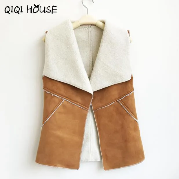 Jaket Women Fashion Autumn Solid Sleeveless Ladies Jackets Chaqueta Chamois Fur Stitching Lamb Camperas De Mujer#D825 SM6