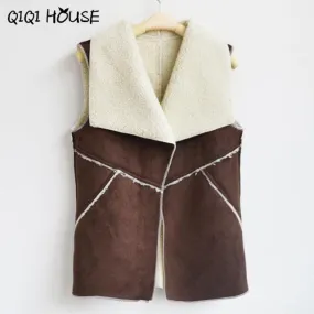 Jaket Women Fashion Autumn Solid Sleeveless Ladies Jackets Chaqueta Chamois Fur Stitching Lamb Camperas De Mujer#D825 SM6