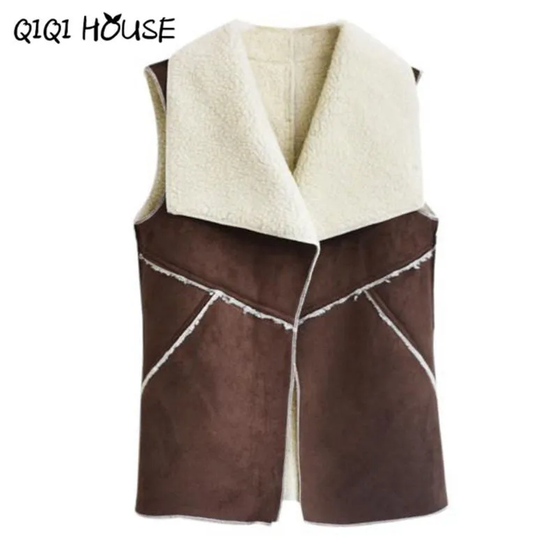 Jaket Women Fashion Autumn Solid Sleeveless Ladies Jackets Chaqueta Chamois Fur Stitching Lamb Camperas De Mujer#D825 SM6