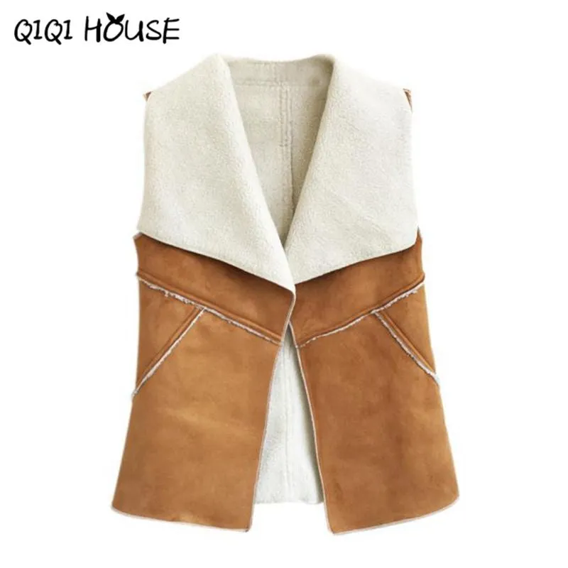 Jaket Women Fashion Autumn Solid Sleeveless Ladies Jackets Chaqueta Chamois Fur Stitching Lamb Camperas De Mujer#D825 SM6