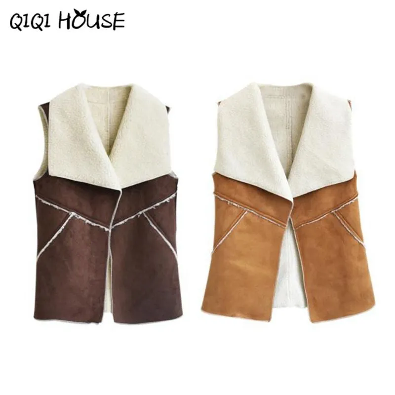 Jaket Women Fashion Autumn Solid Sleeveless Ladies Jackets Chaqueta Chamois Fur Stitching Lamb Camperas De Mujer#D825 SM6