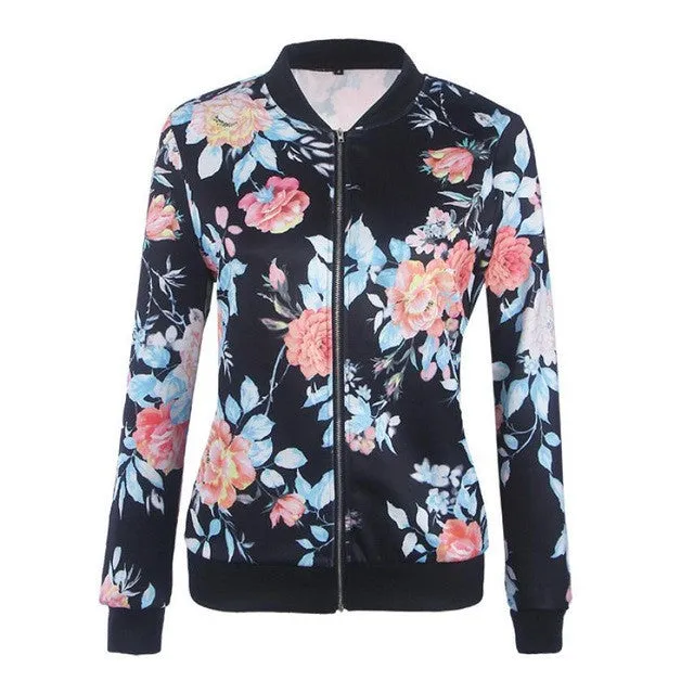 Ladies Jackets Printing Floral Bombers Baseball Jacket Women Long Sleeve Jacket Woman Doudoune Femme#C822 SM6