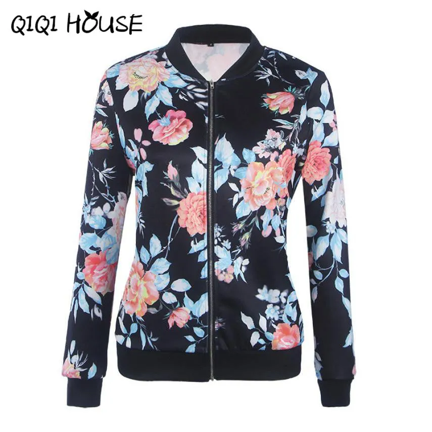 Ladies Jackets Printing Floral Bombers Baseball Jacket Women Long Sleeve Jacket Woman Doudoune Femme#C822 SM6