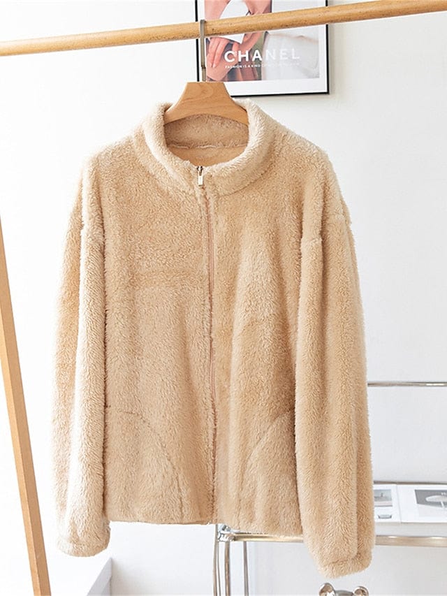 Ladies' Warm Zip-up Sherpa Teddy Coat for Winter