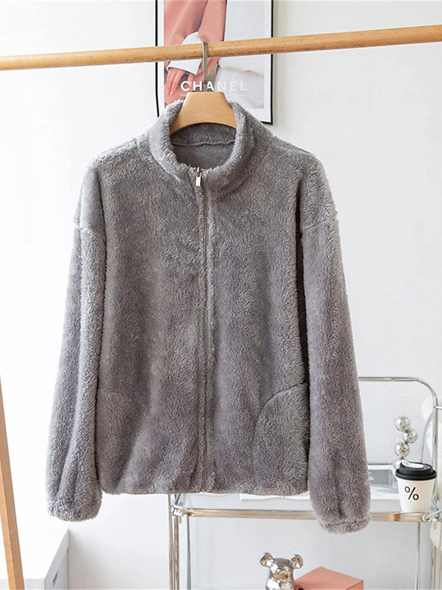 Ladies' Warm Zip-up Sherpa Teddy Coat for Winter