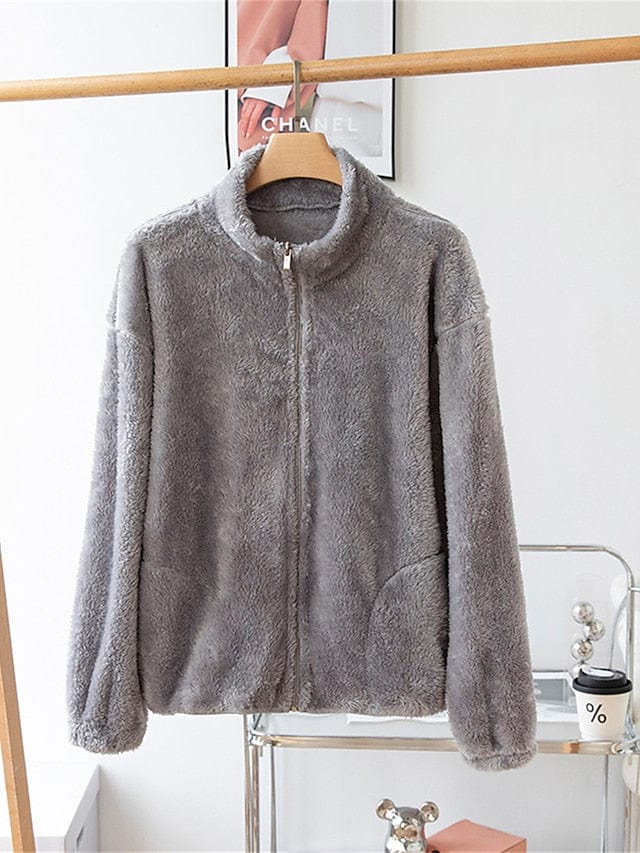 Ladies' Warm Zip-up Sherpa Teddy Coat for Winter