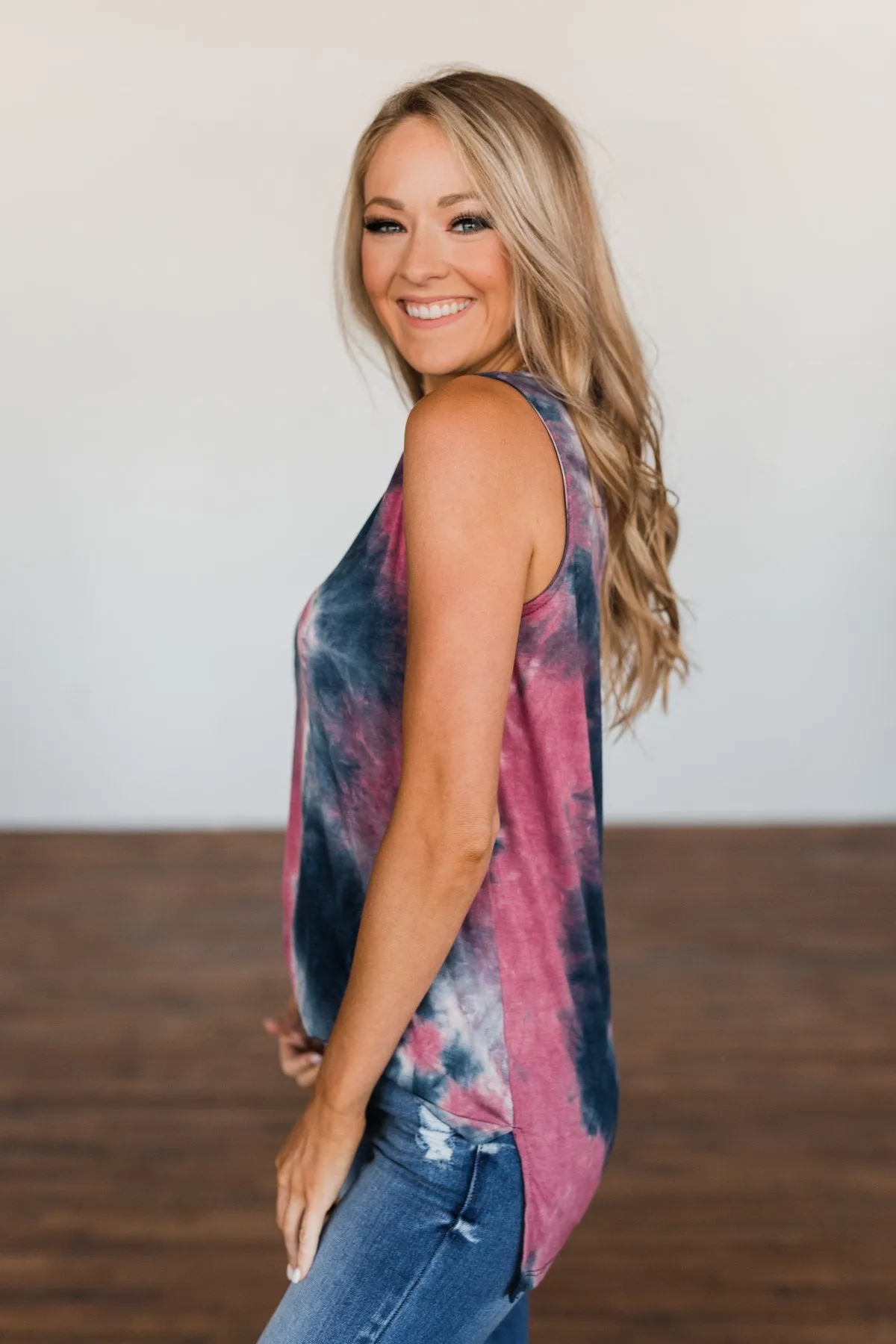 Lasts Forever Tie Dye Tank Top- Dark Mauve & Navy