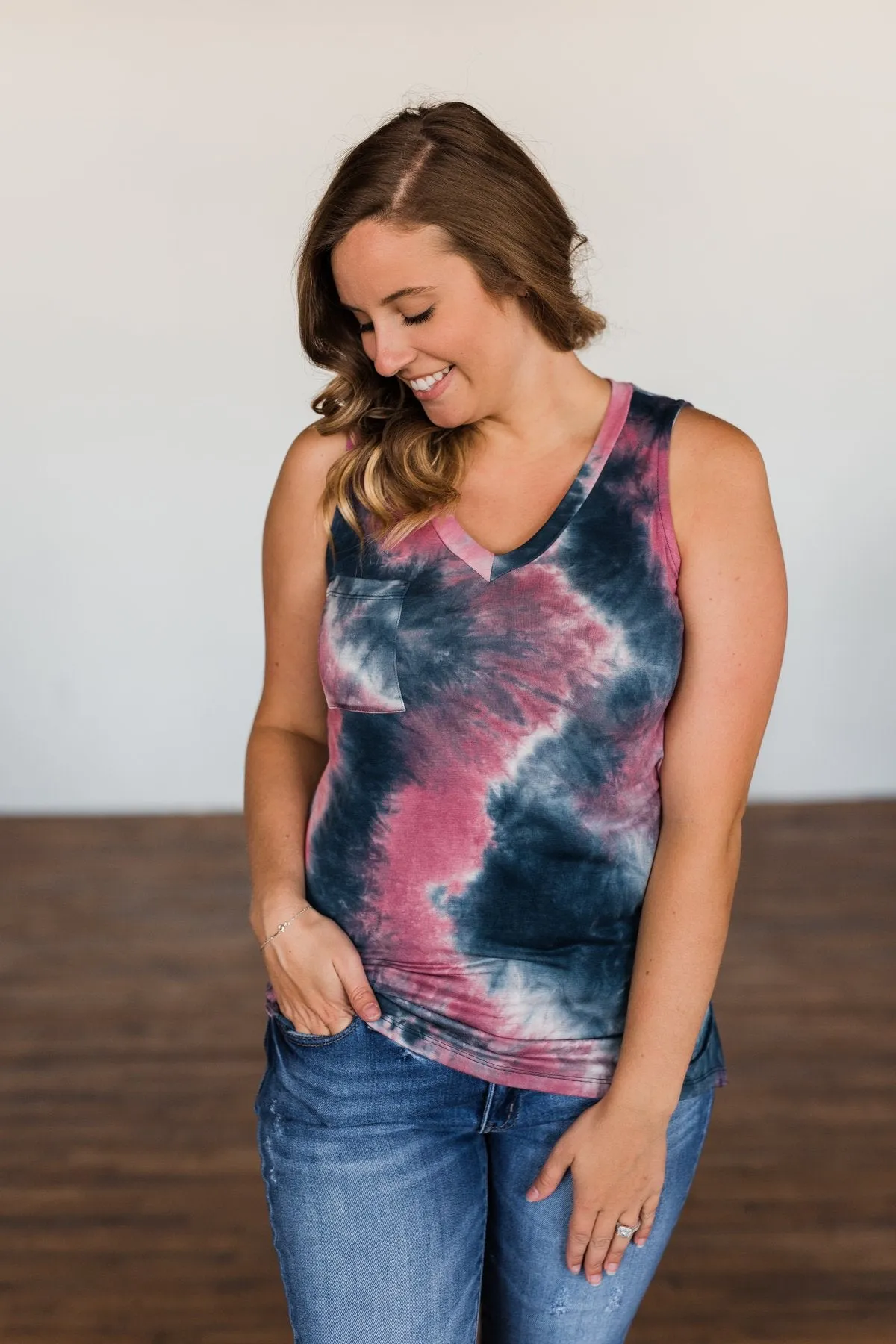 Lasts Forever Tie Dye Tank Top- Dark Mauve & Navy