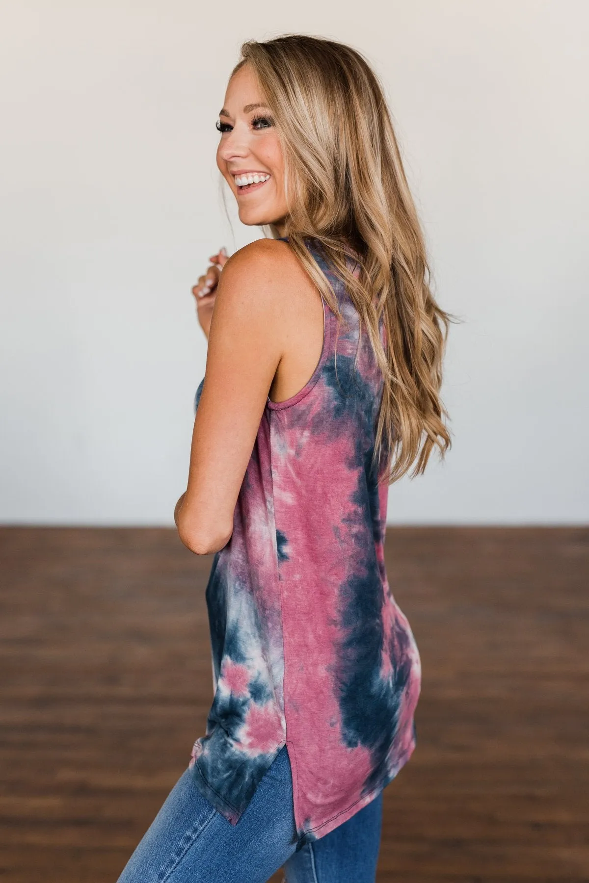 Lasts Forever Tie Dye Tank Top- Dark Mauve & Navy