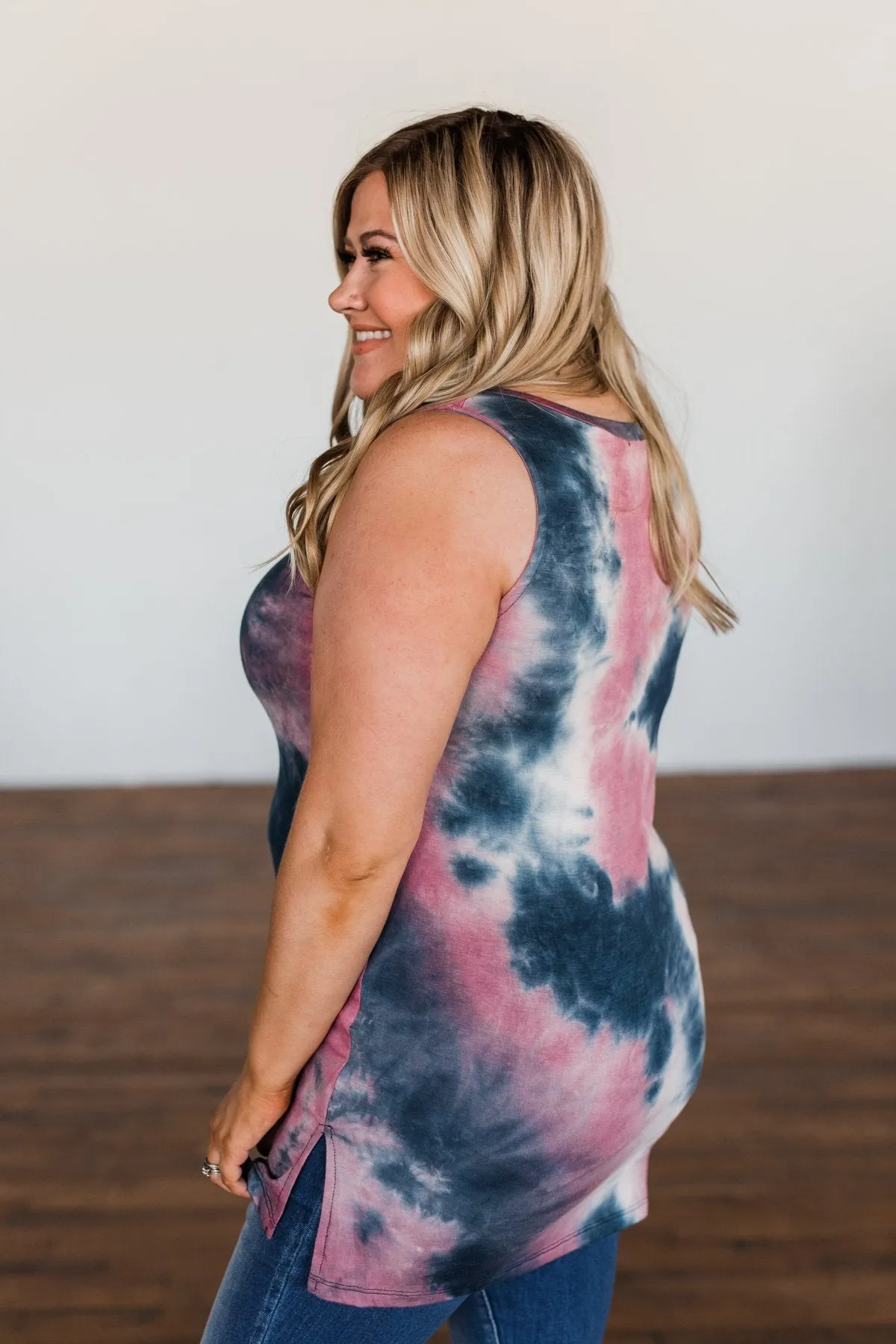 Lasts Forever Tie Dye Tank Top- Dark Mauve & Navy