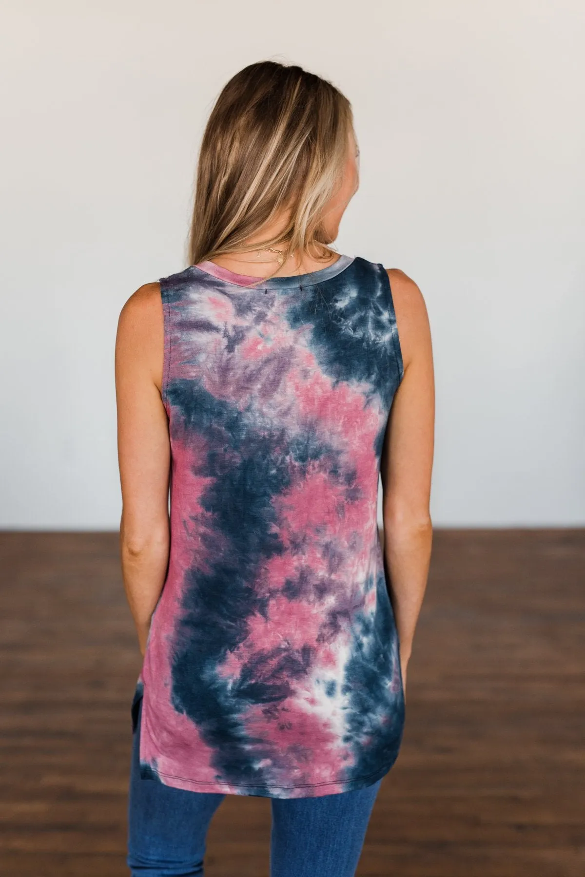 Lasts Forever Tie Dye Tank Top- Dark Mauve & Navy