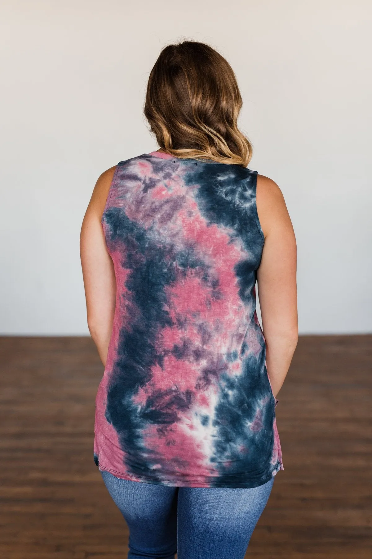 Lasts Forever Tie Dye Tank Top- Dark Mauve & Navy